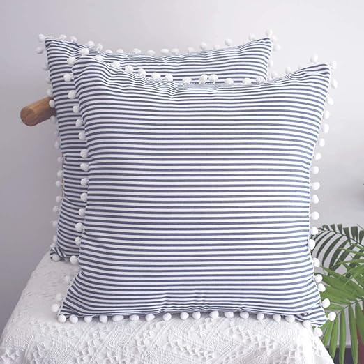 HOPLEE Decorative Pillow Covers 20x20 Farmhouse Stripe Pillows Covers Navy Blue Pillow Covers wit... | Amazon (US)