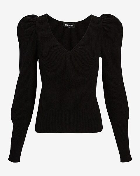 V-Neck Puff Sleeve Sweater | Express