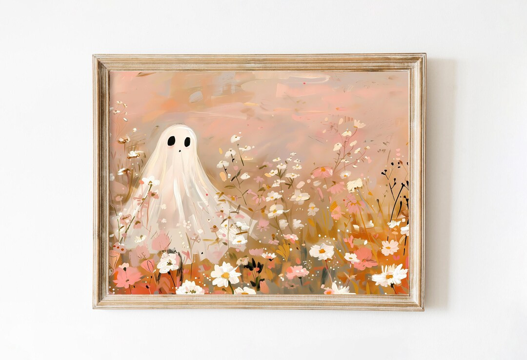 Vintage Pink Flowers Ghost Wall Art Print, Coquette Halloween Decor Preppy Trendy Printable Cute ... | Etsy (US)