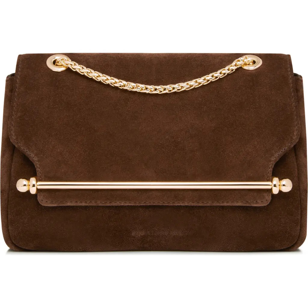 Strathberry Mini East/West Suede Soft Crossbody Bag in Chocolate at Nordstrom | Nordstrom