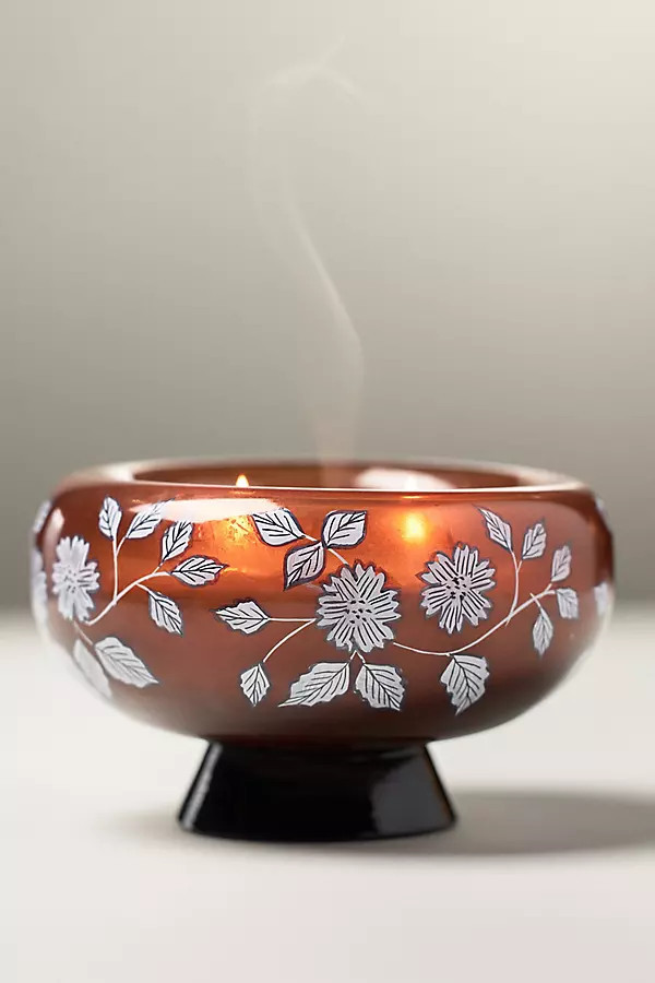 Fruity Honeycrisp & Oakwood Handpainted Pedestal Glass Candle | Anthropologie (US)
