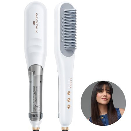 Wavytalk Pro Steam Hair Straightener Brush, 3 in 1 Straightening Brush, Steam Reduces Damage, Nourishes Hair, White | Walmart (US)