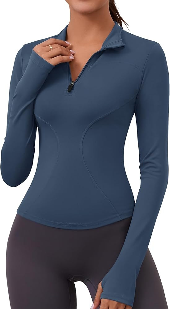 LOMON Womens Long Sleeve Workout Tops Quick Dry Quarter Zip Pullover Crop Yoga Athletic Slim Fit ... | Amazon (US)