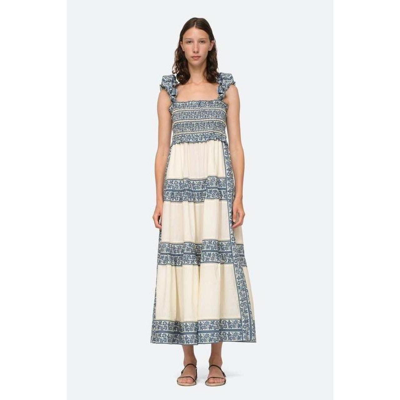Gorgeous Sea New York Arlo ruffle midi dress in blue... | Depop | Depop US