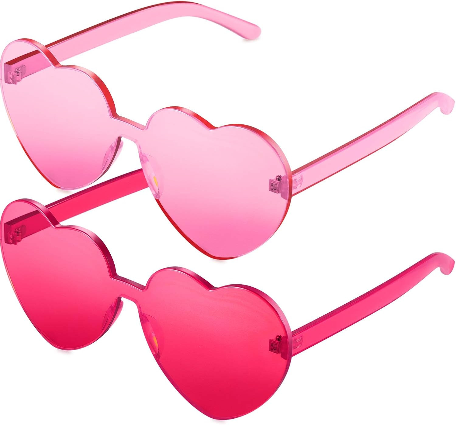 Maxdot 2 Pieces Heart Shape Rimless Sunglasses Transparent Candy Color Frameless Glasses Love Eye... | Amazon (US)