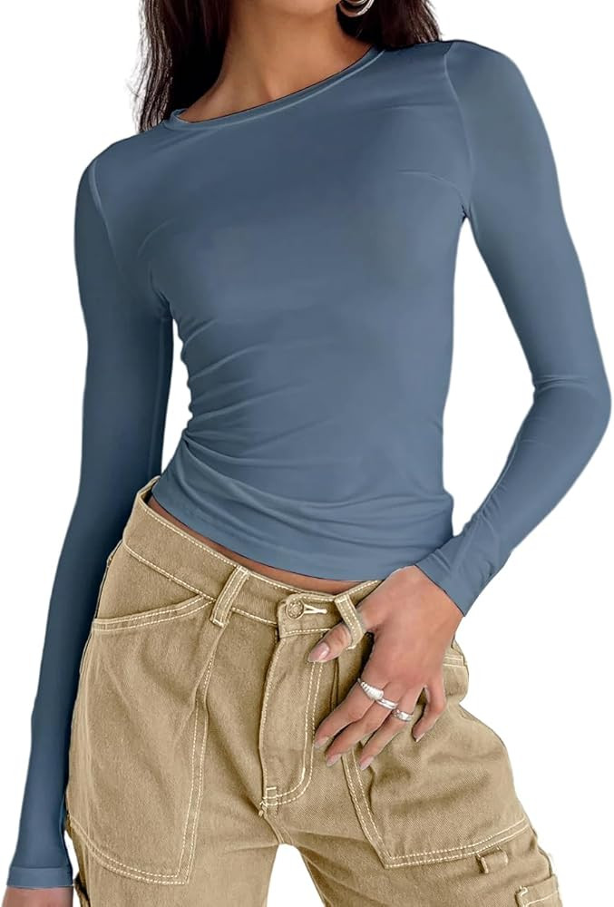 Abardsion Women's Casual Basic Going Out Crop Tops Slim Fit Short Sleeve Crew Neck Tight T Shirts | Amazon (US)