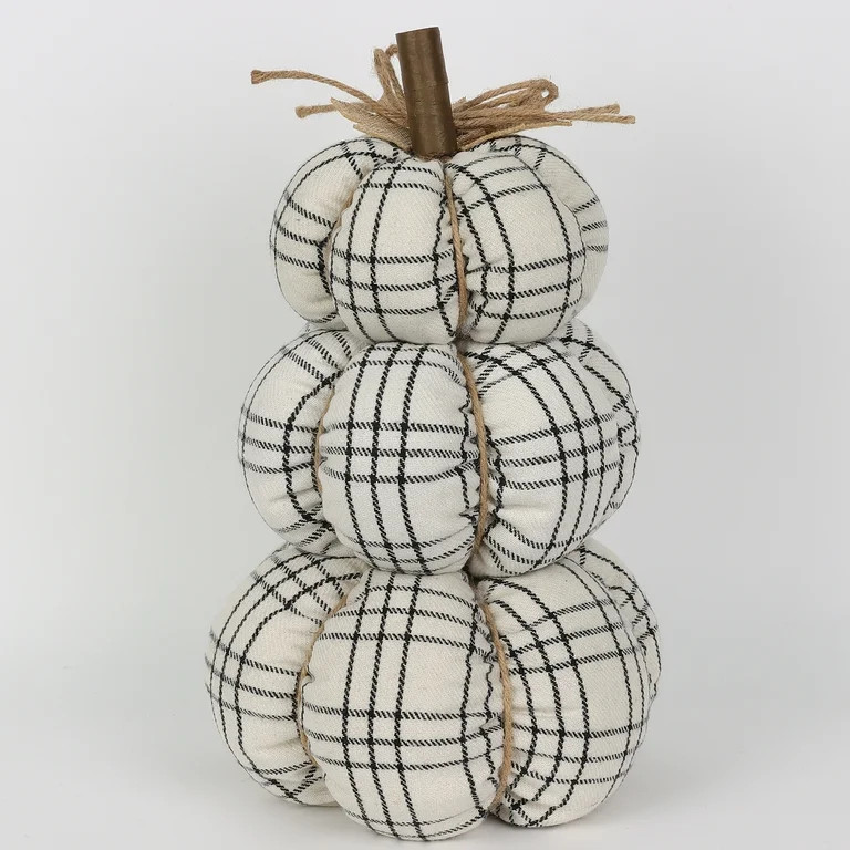 Harvest Black & White Plaid Stacked Fabric Pumpkin Indoor Decoration, 14", by Way To Celebrate | Walmart (US)