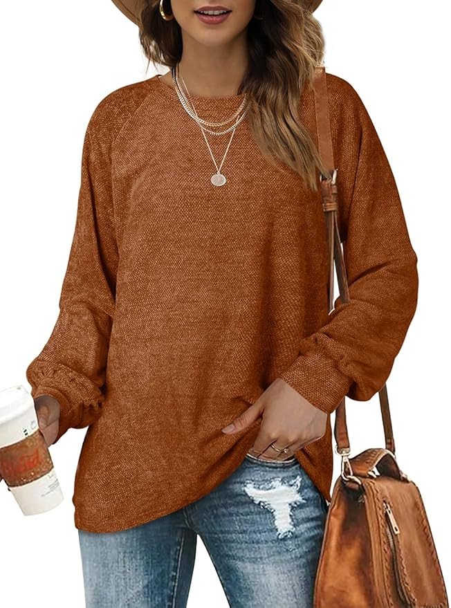 OFEEFAN Women's Sweaters Oversized Pullover Sweatshirts Crewneck Balloon Sleeve Tops | Amazon (US)