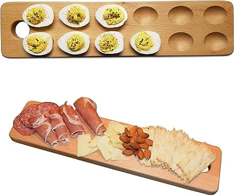HigherHuman Reversible Wood Deviled Egg Tray and Charcuterie Board Cheese Serving Platter | Amazon (US)