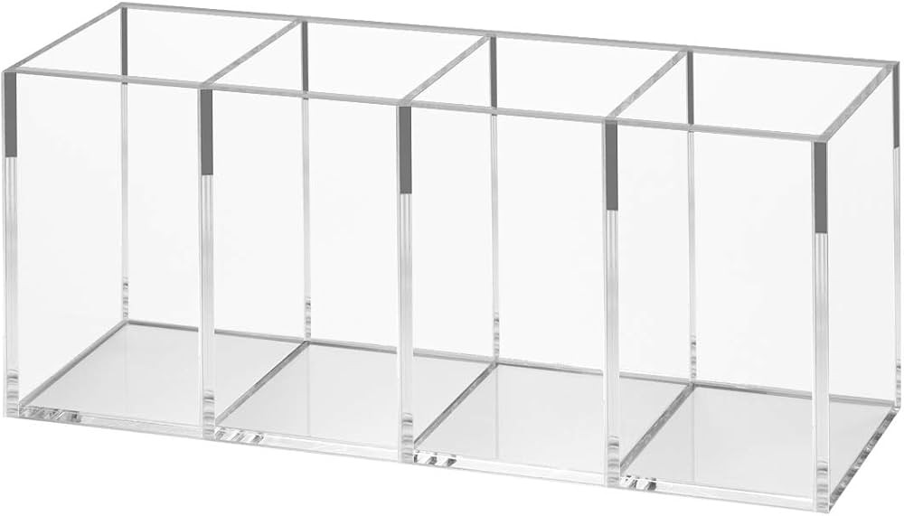 NIUBEE Acrylic Pen Holder 4 Compartments, Clear Pencil Organizer Cup for Countertop Desk Accessor... | Amazon (US)