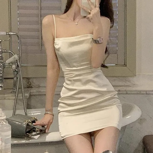 Rerise - Spaghetti Strap Plain Satin Mini Sheath Dress | YesStyle.com