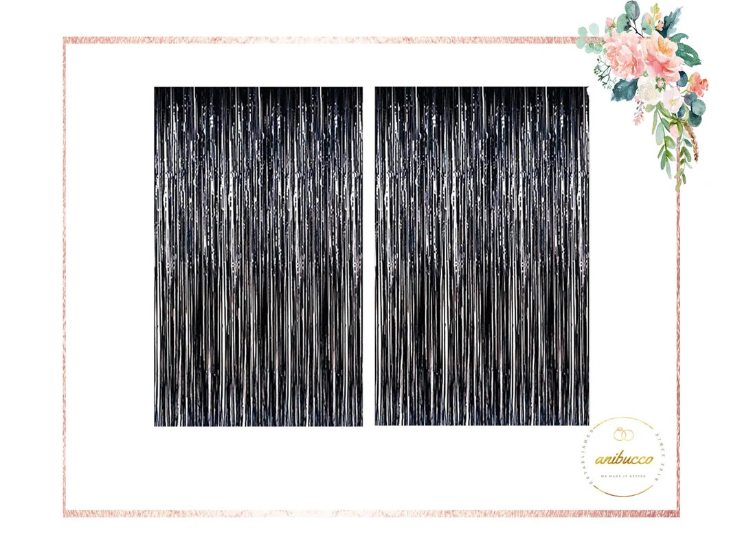 Black Tinsel Foil Fringe Streamer Curtain 2 PCS 3x9ft - Etsy | Etsy (US)