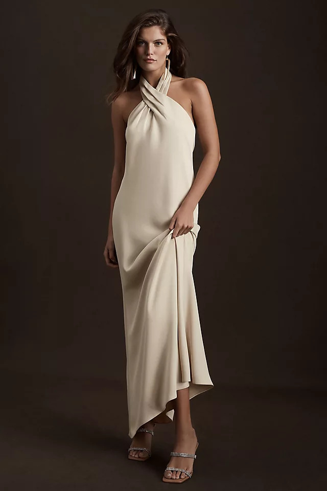 BHLDN Ruby Twist Halter Satin Gown | Anthropologie (US)