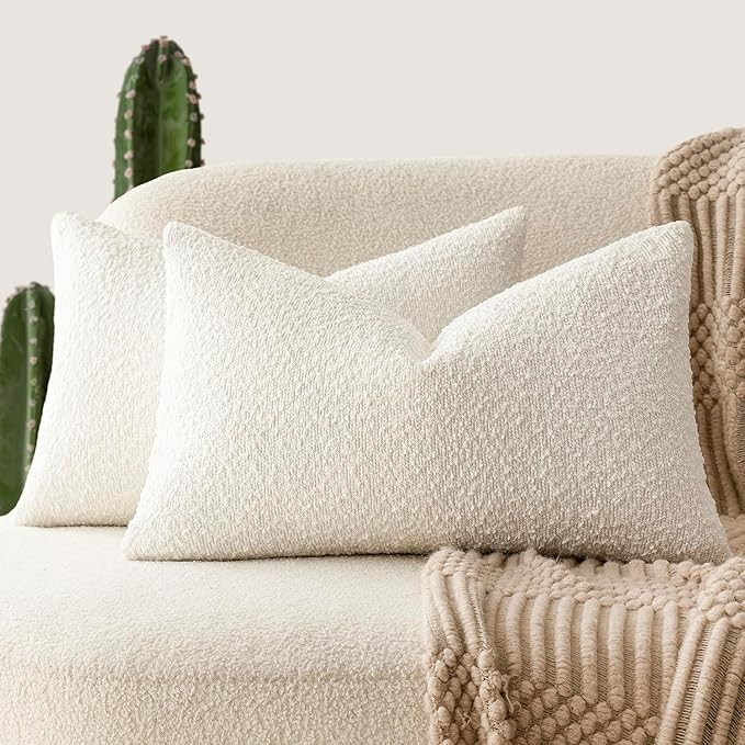 Foindtower Pack of 2 Textured Boucle Throw Pillow Covers Accent Solid Pillow Cases Cozy Soft Deco... | Amazon (US)