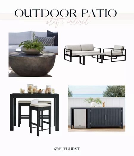 Outdoor patio furniture, patio refresh, patio furniture, Modern black metal patio set and patio table with bar stools, outdoor kitchen cabinets , outdoor modern coffee table

#LTKSeasonal #LTKFamily #LTKHome