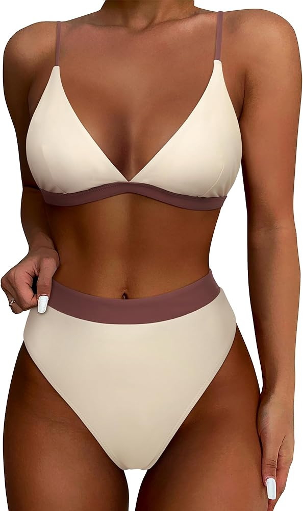 SUUKSESS Women High Waisted High Cut Bikini Set Sexy Triangle Two Piece Swimsuits | Amazon (US)