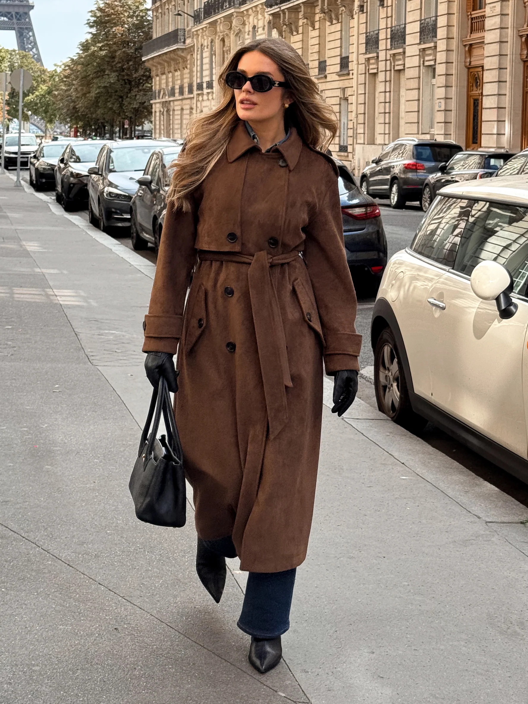 Agnes Longline Faux Suede Trench Coat | Pretty Lavish (UK)
