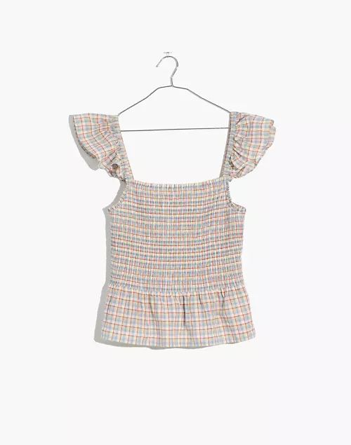 Seersucker Lucie Smocked Peplum Top in Rainbow Plaid | Madewell