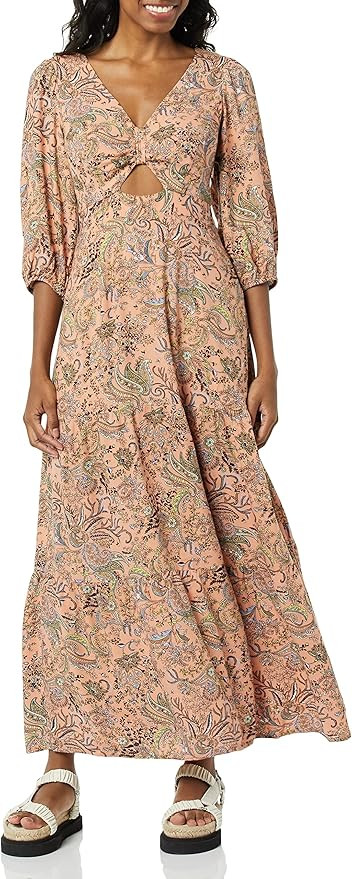 Goodthreads Women's Fluid Twill Puff Sleeve Cutout Maxi Dress | Amazon (US)