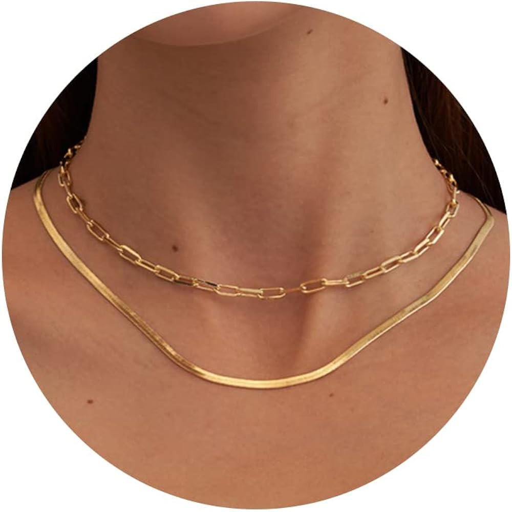CHESKY 14K Gold/Silver Plated Snake Chain Necklace Herringbone Necklace Gold Choker Necklaces for Wo | Amazon (US)