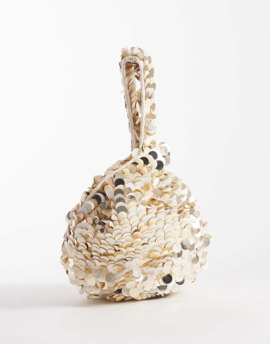 Accessorize sequin loop handle bag in cream-White | ASOS (Global)