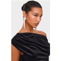 Silver Diamante Chunky Shell Tassel Statement Earrings | PrettyLittleThing US