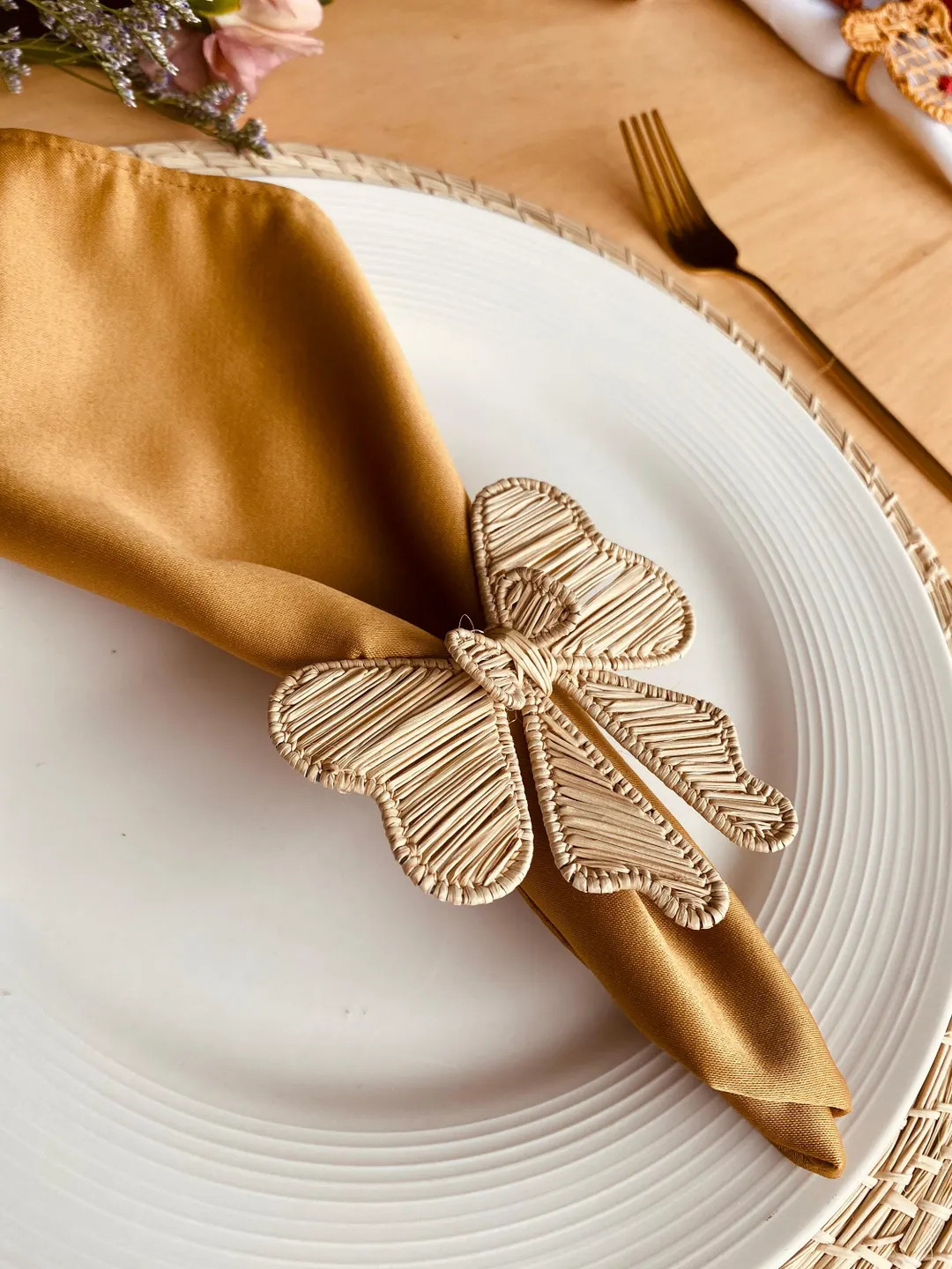 Handmade Iraca Palm Bow Tie Napkin Rings - Holiday Table Decor - Etsy | Etsy (US)