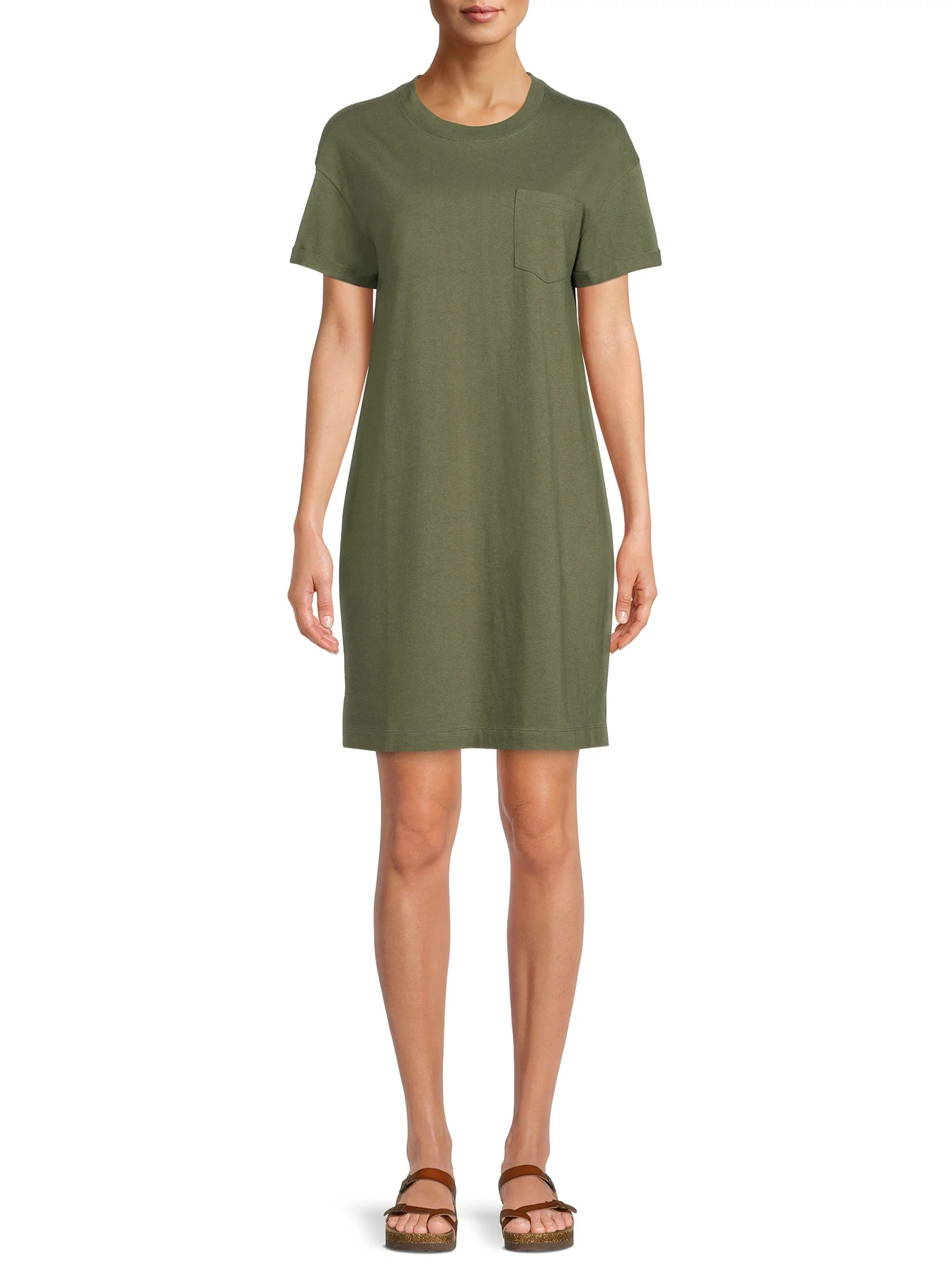 Time and Tru Women's T-Shirt Dress with Chest Pocket - Walmart.com | Walmart (US)