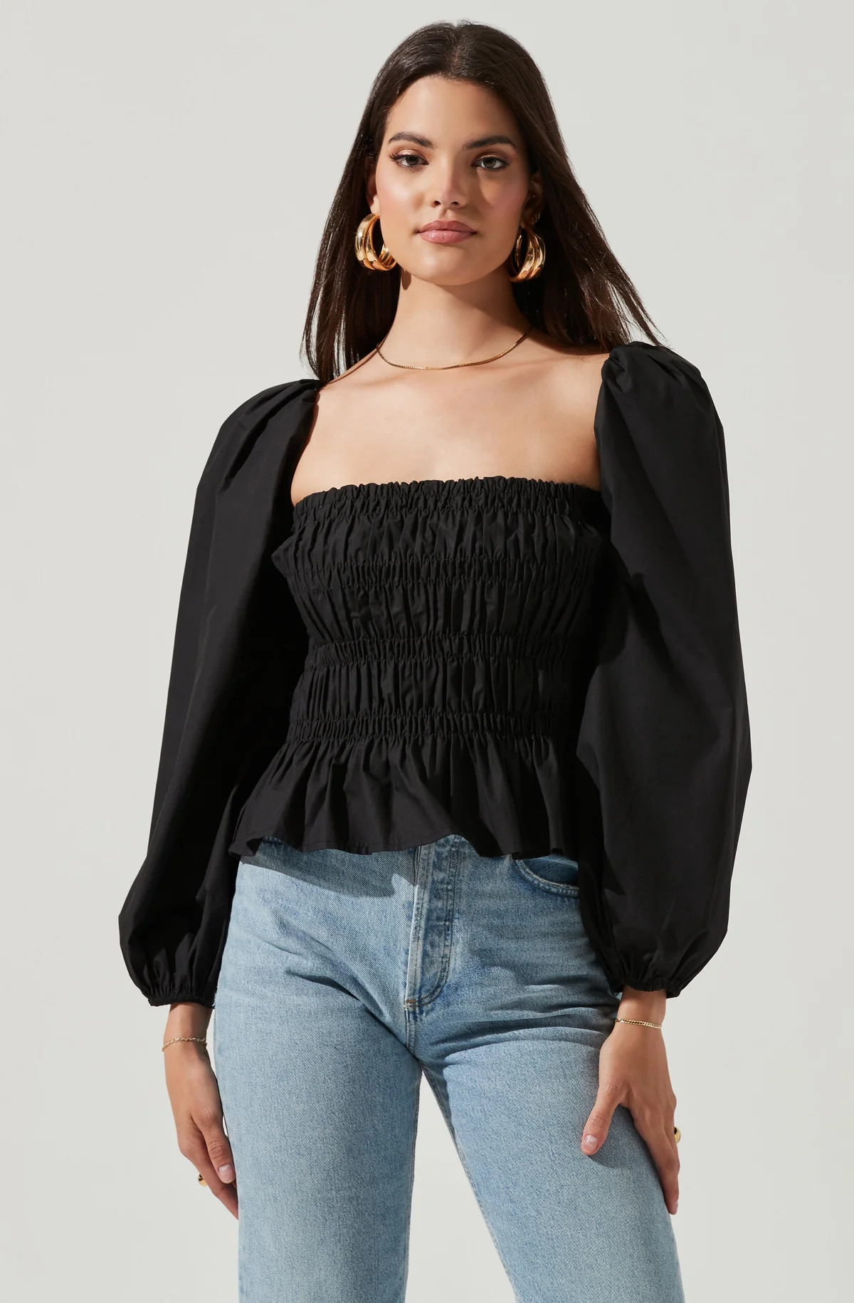 Long Bubble Sleeve Smocked Top | ASTR The Label (US)