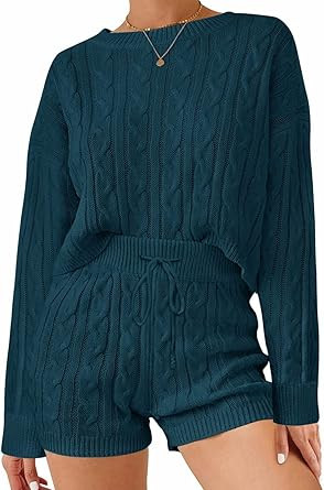 ZESICA Women's Casual 2 Piece Sweater Sets Long Sleeve Cable Knit Pullover Tops and Drawstring Sh... | Amazon (US)
