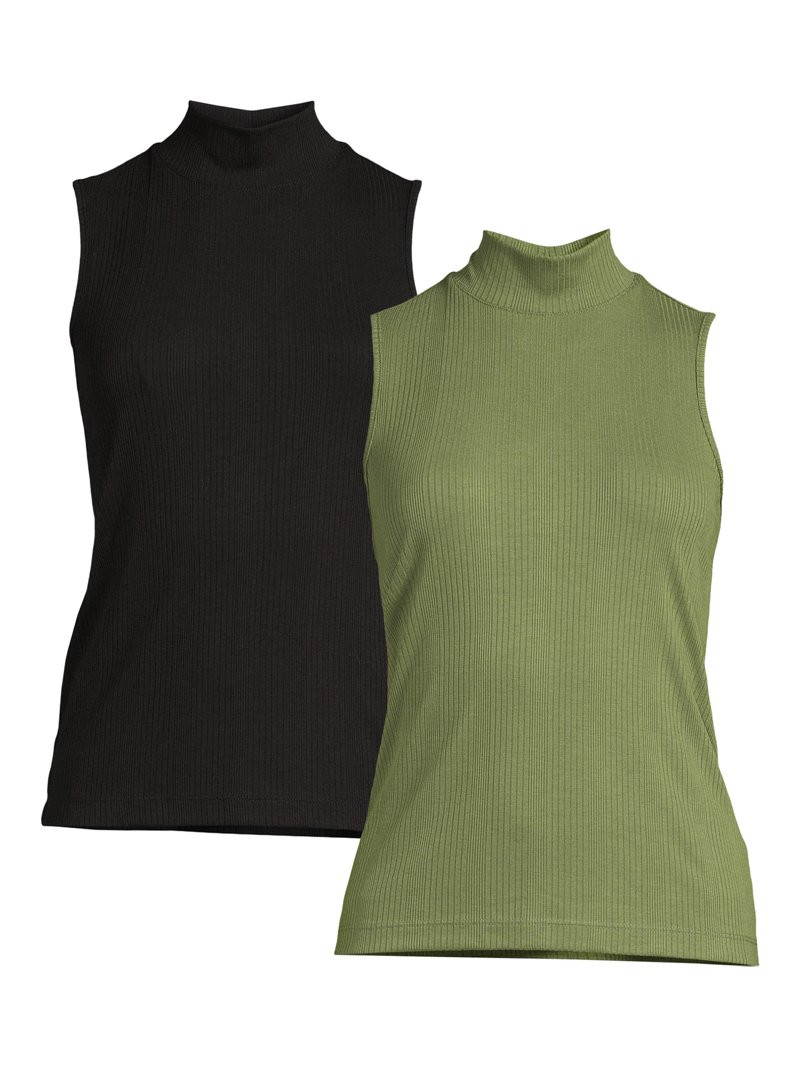 Time and Tru Women's Mock Neck Tank Top, 2-Pack | Walmart (US)