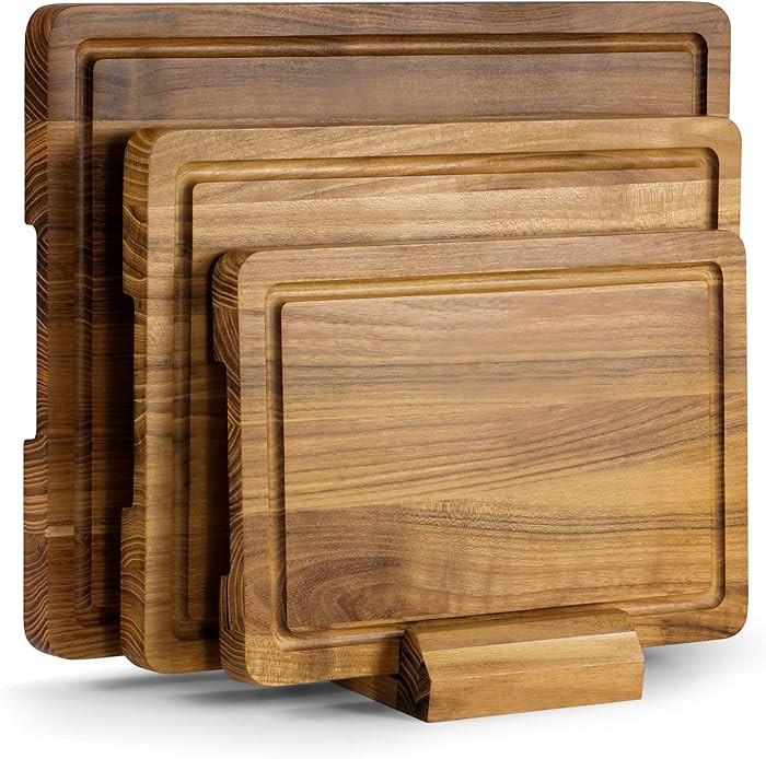 Teak Wood Cutting Board Set, 3-Piece Wooden Cutting Board with Stand for Kitchen, Chopping Board ... | Amazon (CA)