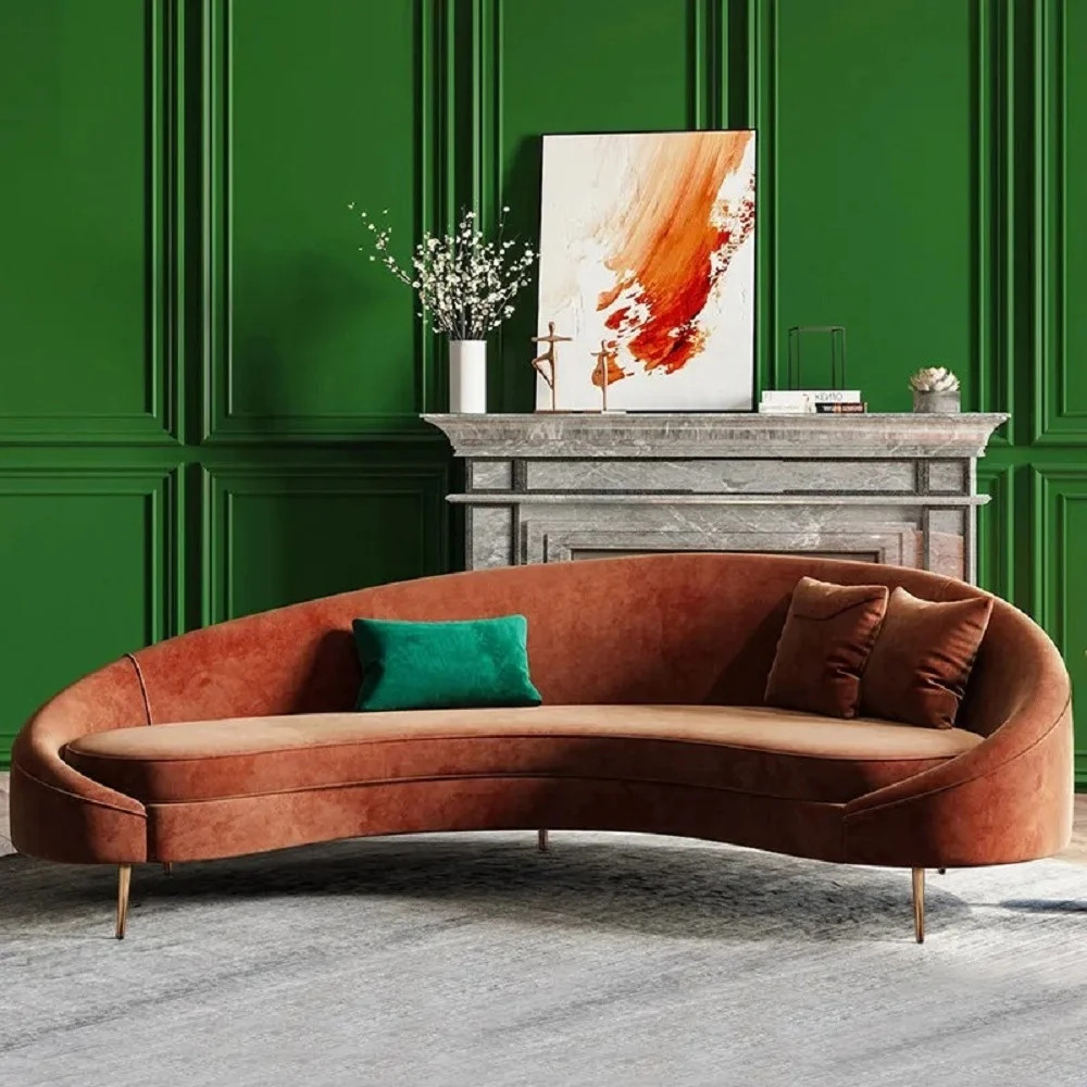 Modern 83" Bronze Velvet Curved Sofa 3-Seater Sofa Toss Pillow Included | Homary