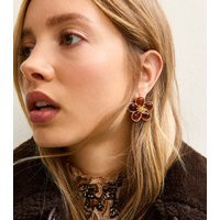 Gold Tone Tortoise Shell Enamel Flower Stud Earring New Look | New Look (UK)