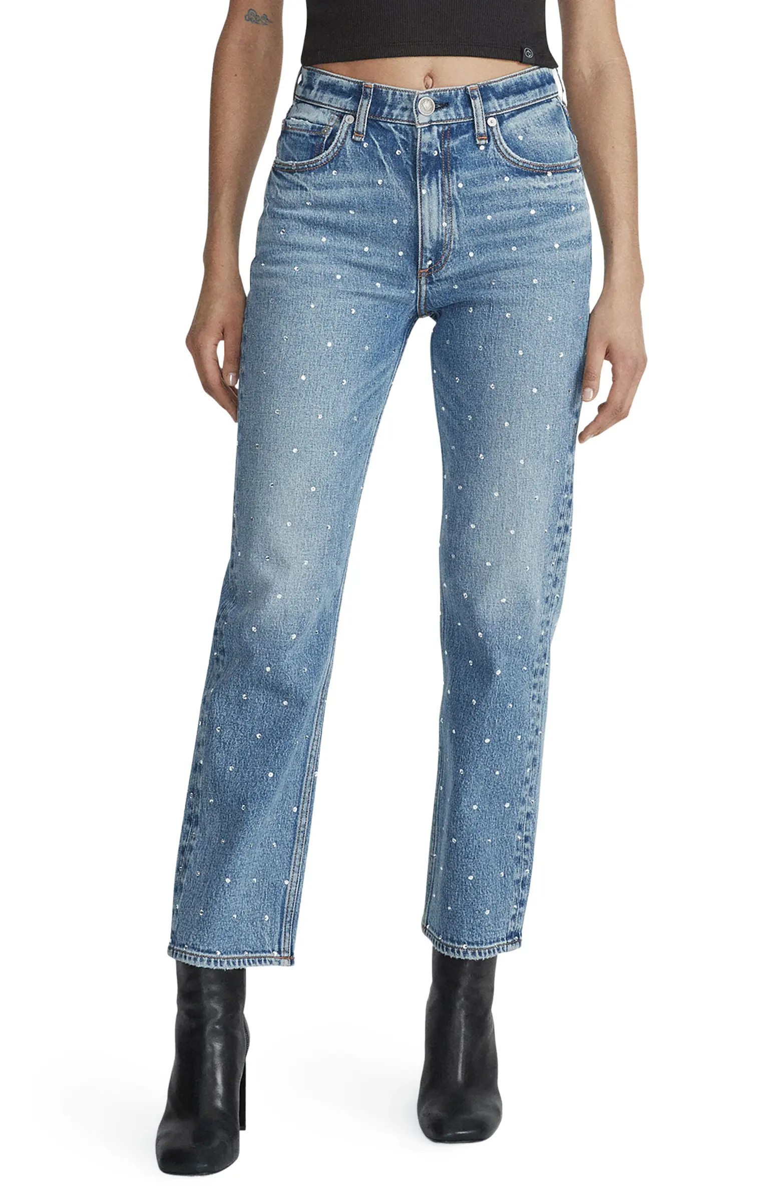 Harlow Rhinestone Straight Leg Jeans | Nordstrom