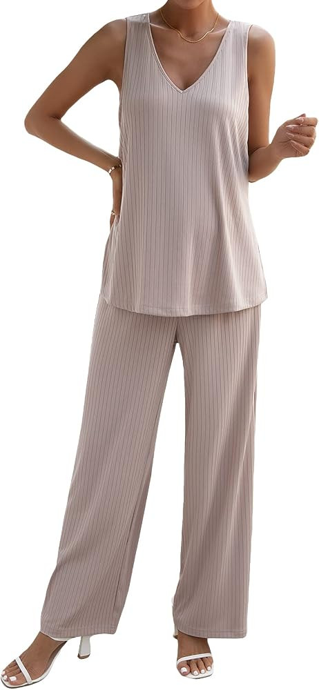 Verdusa Women's Maternity 2 Piece Split Tank Top and Loose Pant Sets Pregnancy Outfit | Amazon (US)