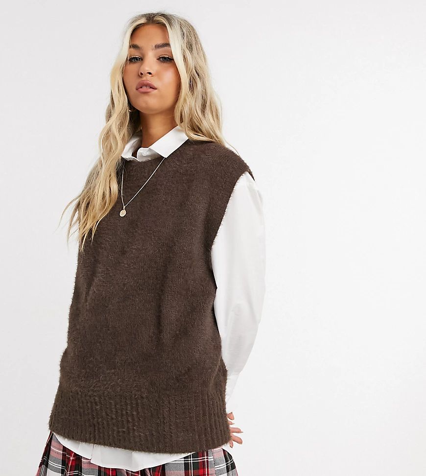 COLLUSION fluffy knitted vest in brown | ASOS (Global)