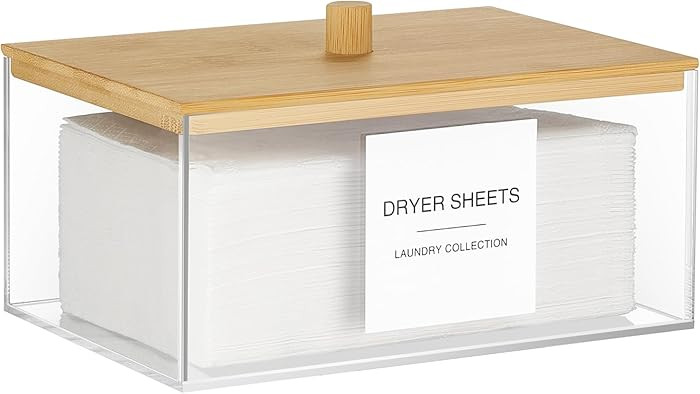 Acrylic Dryer Sheet Holder with Lid, Clear Laundry Sheets Container with 27 Labels, Laundry Pods ... | Amazon (US)