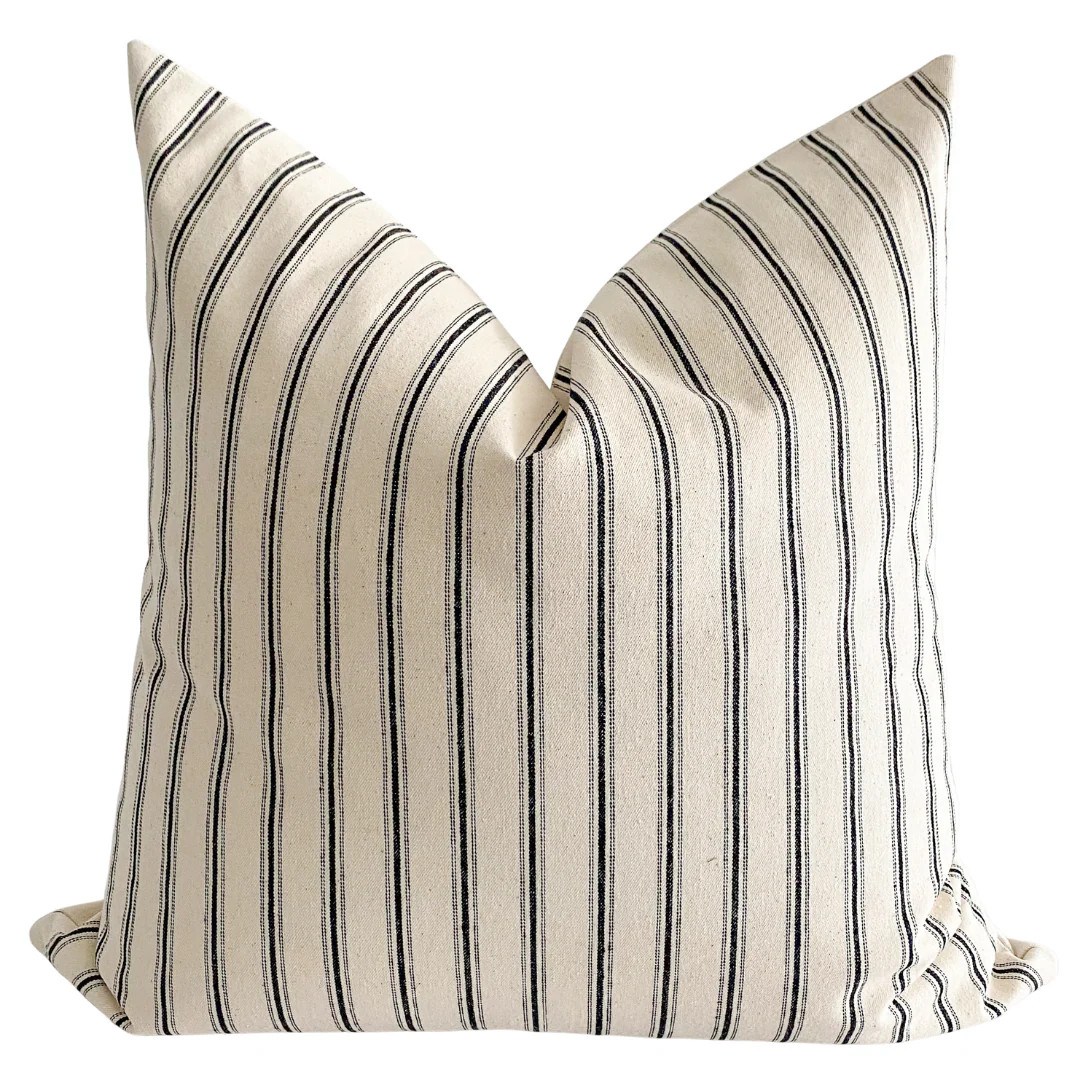 Broad Ticking Stripe | Cream & Black | Hackner Home (US)