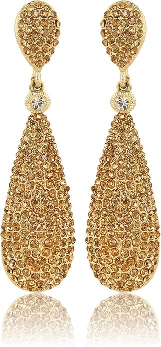 Moonstruck Costume Jewelry Women's Champagne Diamond Golden Dangle Drop Earrings | Amazon (US)