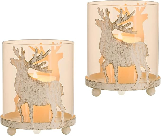 Sziqiqi Candle Holders Christmas Centerpiece - White Reindeer Table Decorations Pillar Candles Ho... | Amazon (US)
