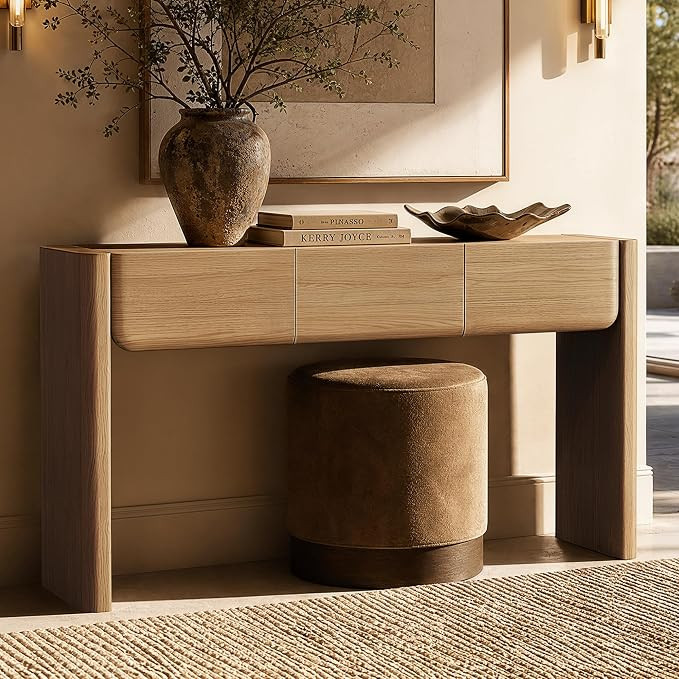 60'' Console Table with 3 Drawers, Modern Entryway Table with Rounded Corners, Sofa Table Behind ... | Amazon (US)
