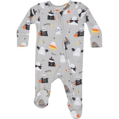Costumed Ghost 2 Way Zipper Footie, Grey | Maisonette