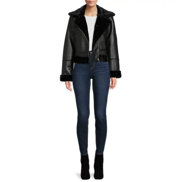 Mark Alan Women's and Women's Plus Size Faux Fur Lined Vegan Leather Moto Jacket - Walmart.com | Walmart (US)