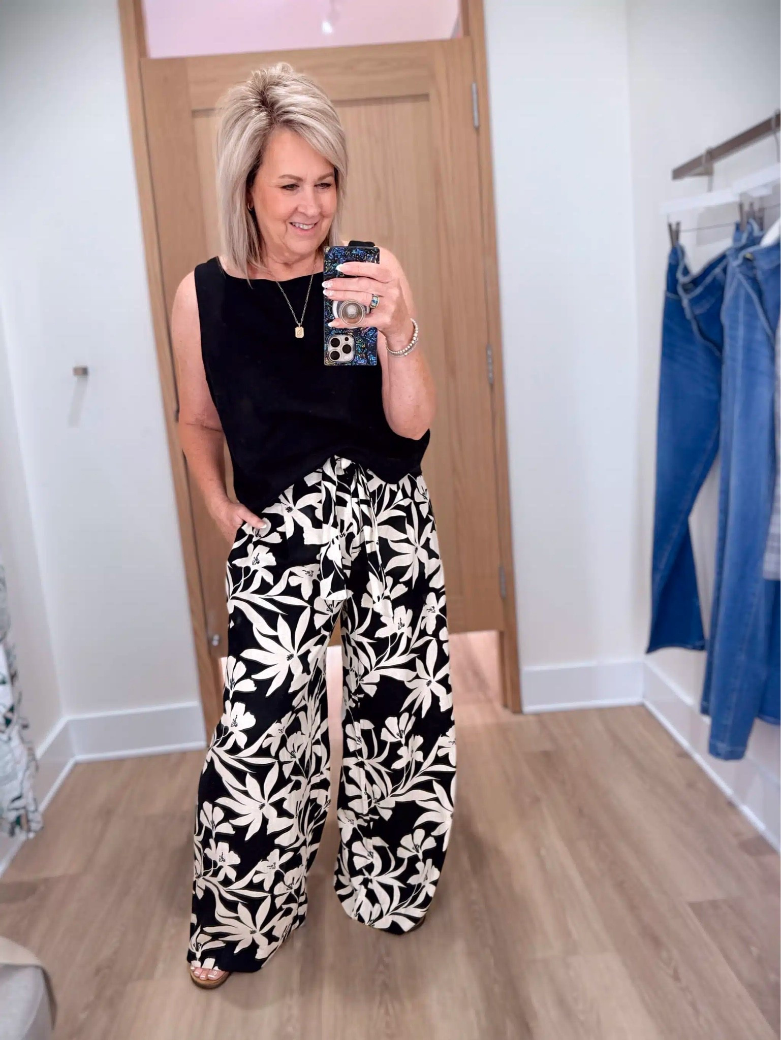 I stopped by Ann Taylor for a try on of their new arrivals. The printed pants are easy to wear and I’m wearing a size 8. There is a matching printed top, but I opted for this black bubble top. I’m wearing a size large, but needed a medium.

#LTKWorkwear #LTKOver40 #LTKootd