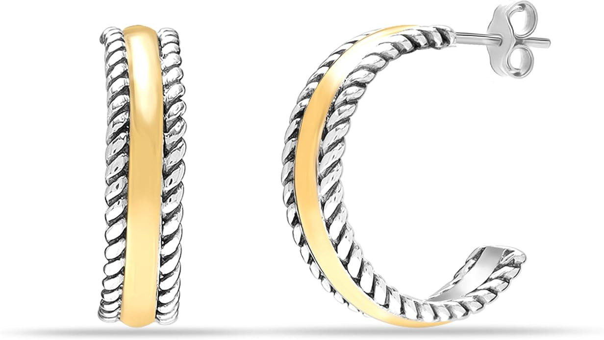 LeCalla Real 925 Sterling Silver C Hoop Earrings Jewelry Lightweight Small Hoops Italian Half Ear... | Amazon (US)