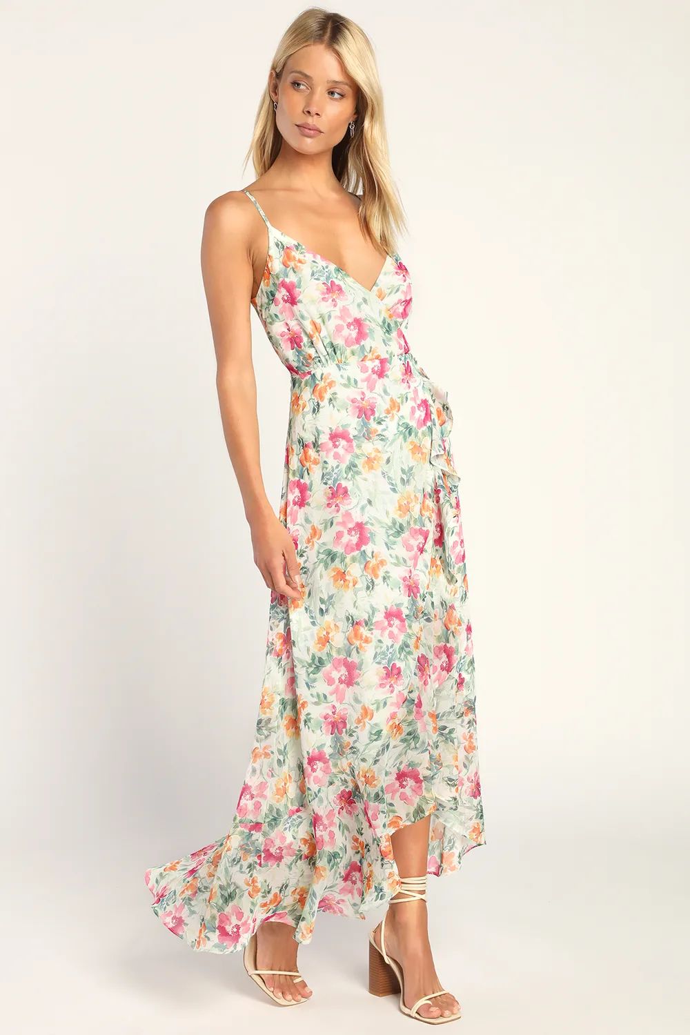 Fly Me to Florence White Floral Print Ruffled High-Low Dress | Lulus (US)