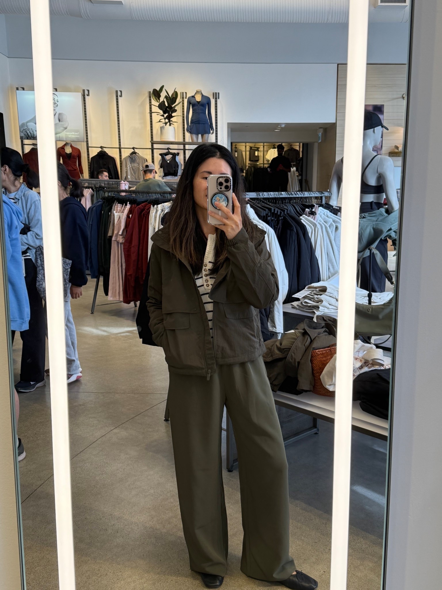 Lululemon always effortless jacket. I can wear either size 4 or 6 with a sweatshirt underneath. 6 has more room at shoulder and more relaxing looking. I went with a 6. 
Gap pants; tts. In petite xs

#LTKpetite #LTKcanada