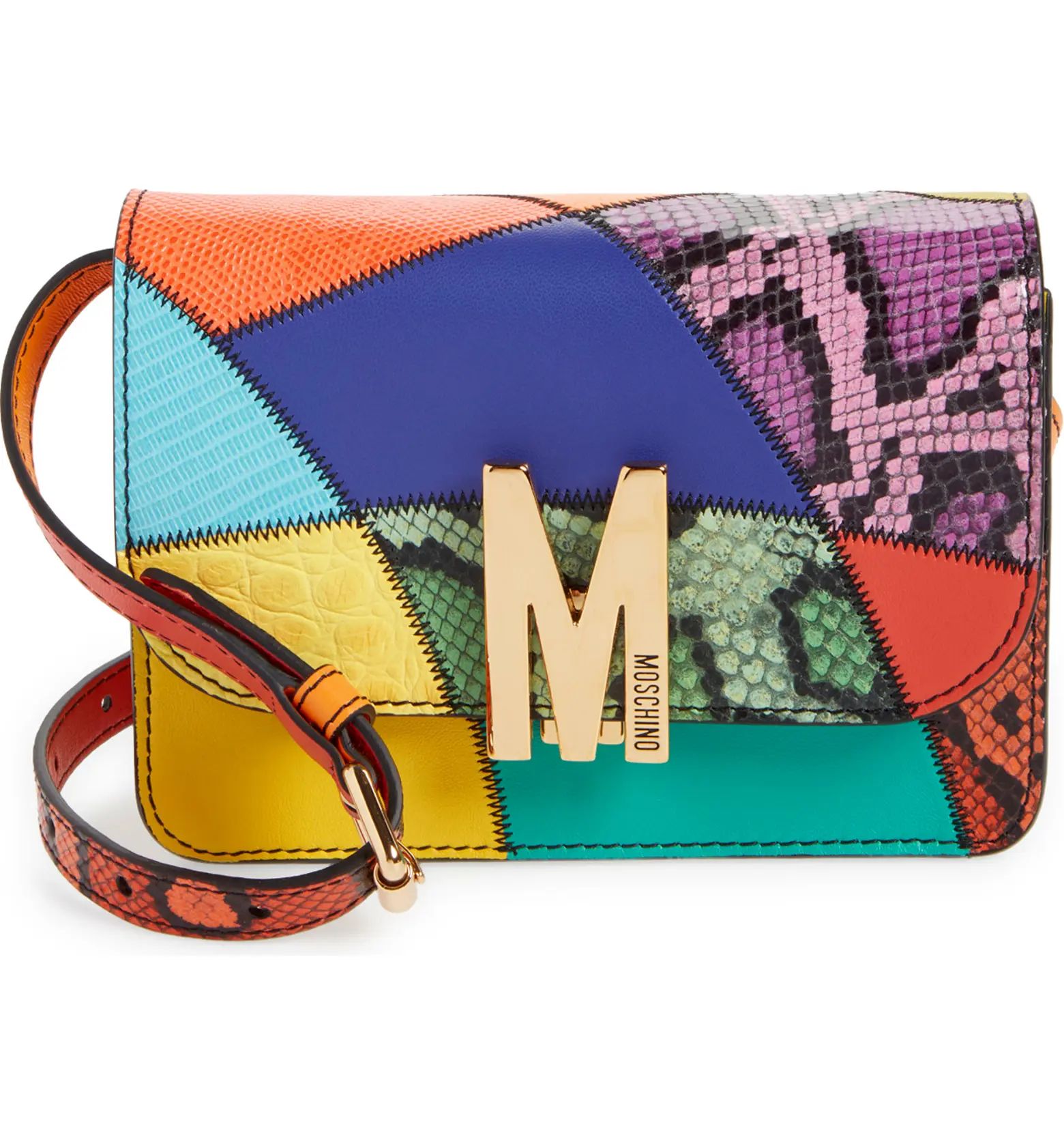 Moschino Small M Logo Patchwork Leather Shoulder Bag | Nordstrom | Nordstrom