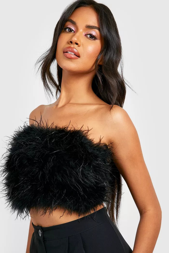 Feather Bandeau Crop Top | boohoo (US & Canada)